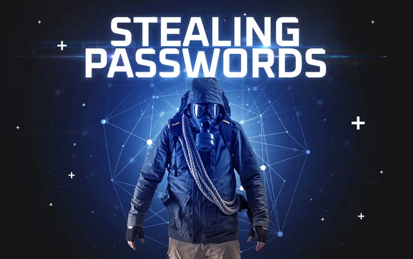Mysterious Hacker Stealing Passwords Inscription Online Attack Concept Inscription Online — Stock Photo, Image