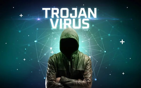 Mysterious Hacker Trojan Virus Inscription Online Attack Concept Inscription Online — Stock Photo, Image