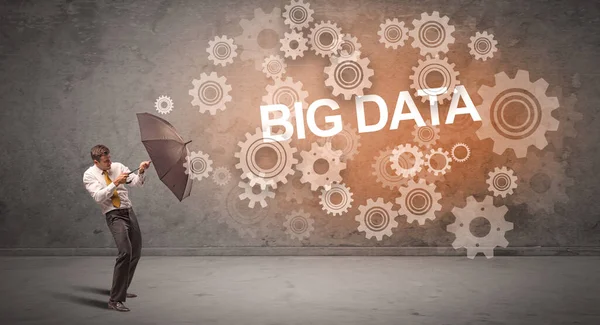 从Big Data题词 技术概念看商人的保护伞防御 — 图库照片