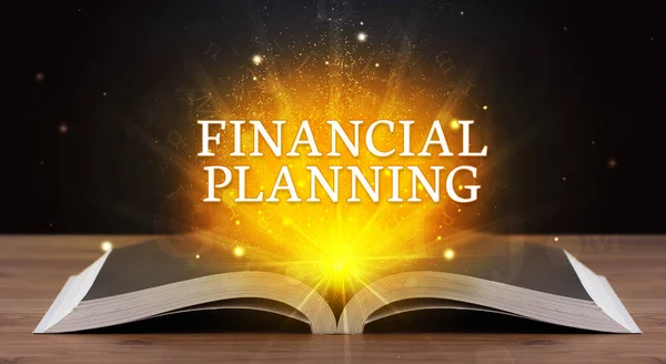 Финансовый Планирование Надпись Выходящая Открытой Книги Образовательной Концепции — стоковое фото