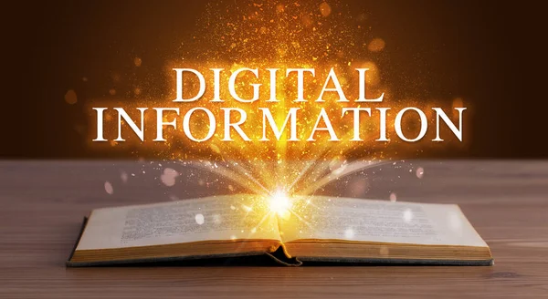 Napis Digital Information Wychodzi Otwartej Książki Koncepcja Edukacyjna — Zdjęcie stockowe