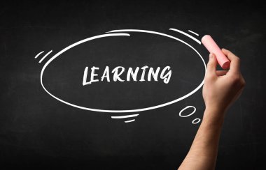 Tahtaya beyaz tebeşirle yazılmış el yazısı, eğitim kavramı