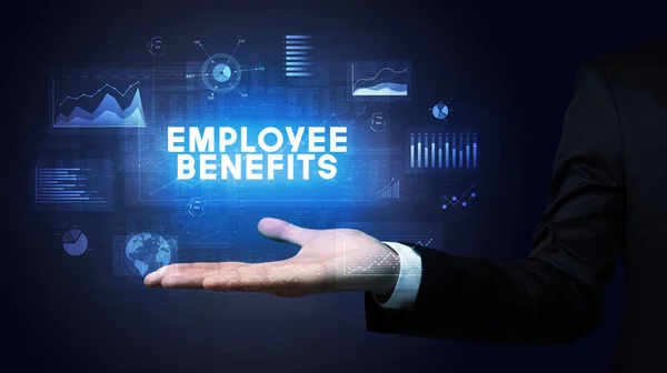Dłoń Biznesmena Napisem Employee Benefits Koncepcja Sukcesu Biznesowego — Zdjęcie stockowe