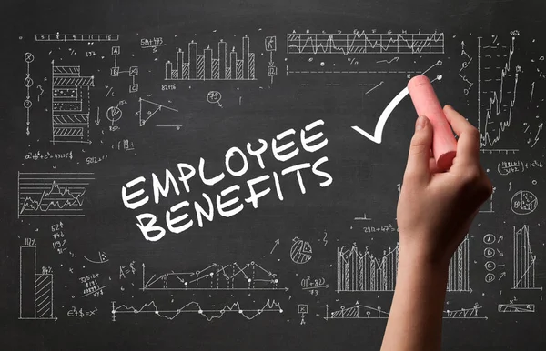 Handritning Employee Benefits Inskription Med Vit Krita Svarta Tavlan Affärsidé — Stockfoto