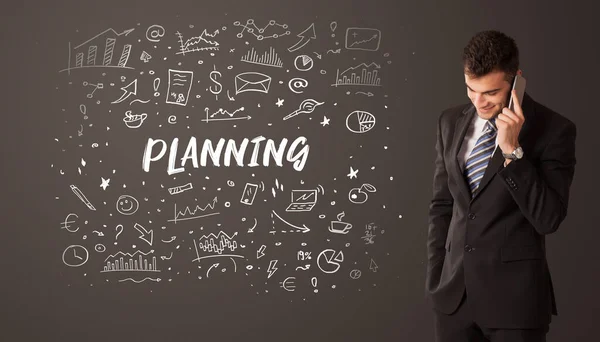 Biznesmen Myślący Napisem Planning Koncepcja Edukacji Biznesowej — Zdjęcie stockowe