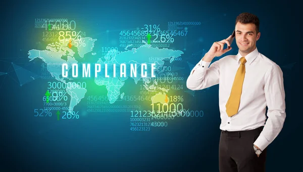 Empresário Diante Uma Decisão Com Inscrição Compliance Conceito Negócio — Fotografia de Stock