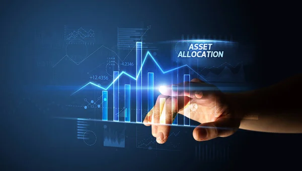 Hand Touching Asset Allocation Button Business Concept — Stockfoto