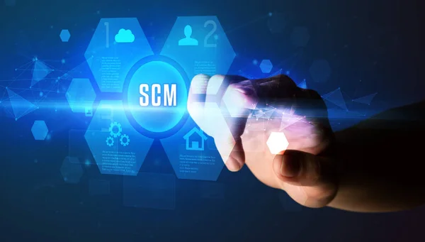 Hand Touching Scm Inscription New Technology Concept — Stock Photo, Image