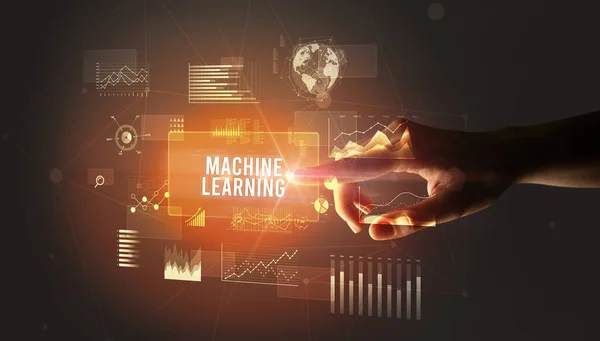 Hand Touching Machine Learning Inscription New Business Technology Concept — Stock Photo, Image