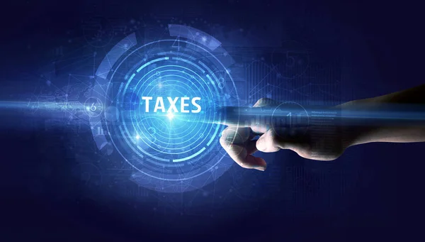 Mano Tocando Botón Taxes Concepto Tecnología Empresarial Moderna — Foto de Stock
