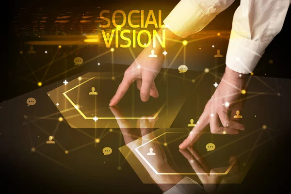 Navegar Por Las Redes Sociales Con Inscripción Social Vision Nuevo —  Fotos de Stock