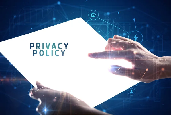 Compressa Futuristica Con Iscrizione Privacy Policy Concetto Sicurezza Informatica — Foto Stock