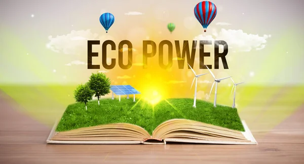 Open Book Eco Power Inscription Renewable Energy Concept — Stock Photo, Image