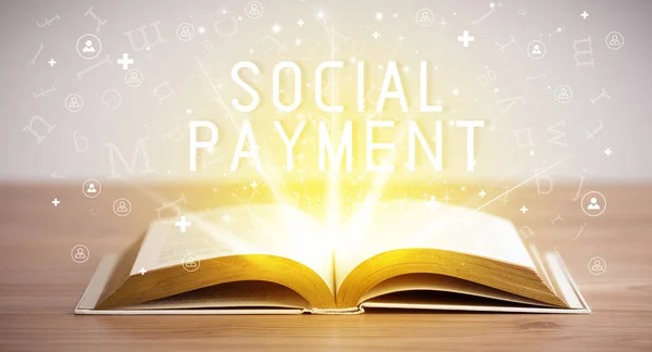 Open Book Social Payment Inscription Social Media Concept — Stock Photo, Image