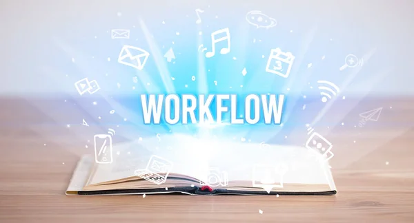 Libro Opeen Con Iscrizione Workflow Concetto Business — Foto Stock