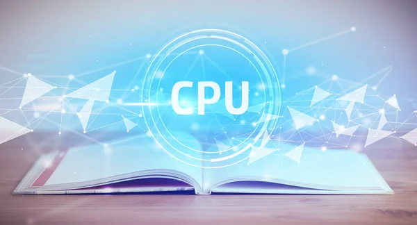 Open Book Cpu Abbreviation Modern Technology Concept — Stock Photo, Image