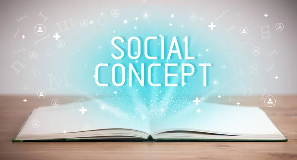 Otevřená Kniha Nápisem Sociální Koncept Koncept Sociálních Médií — Stock fotografie
