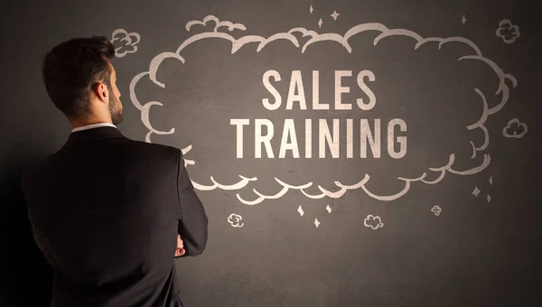 Geschäftsmann Zeichnet Eine Wolke Mit Sales Training Inschrift Inneren Modernes — Stockfoto