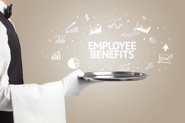 Üzleti Ötlet Koncepcióját Kiszolgáló Pincér Employee Benefits Felirattal — Stock Fotó