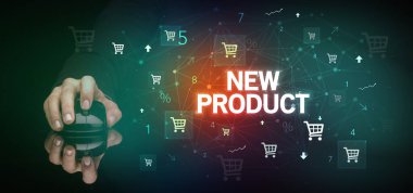 Yeni Prodüksiyon yazıtları ve online alışveriş konseptiyle el ele tutuşmak