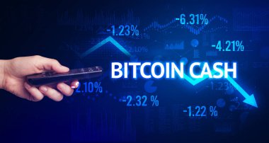BITCOIN CASH yazıtlı, modern iş konsepti olan kablosuz kablosuz ağ.