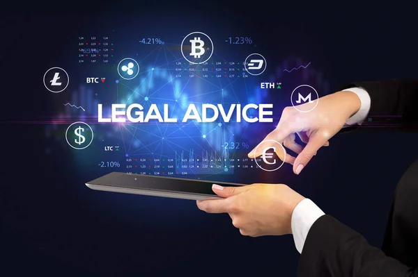 Close Van Een Touchscreen Met Legal Advice Inscriptie Business Opportunity — Stockfoto