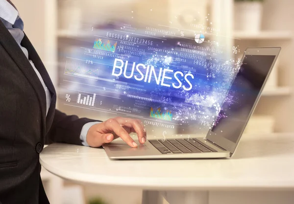 Szoros Üzleti Kéz Dolgozik Laptop Business Felirattal Sikeres Üzleti Koncepció — Stock Fotó