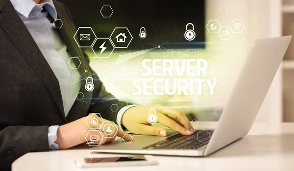Server Security Inscription Laptop Internet Security Data Protection Concept Blockchain — Stock Photo, Image