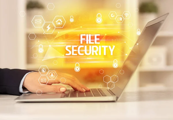 Inscripción Seguridad Files Laptop Seguridad Internet Concepto Protección Datos Blockchain — Foto de Stock