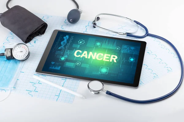 Tablet Medical Stuff Cancer Inscription Prevention Concept — Stock Photo, Image