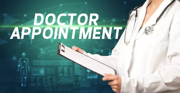 Médico Escreve Notas Área Transferência Com Inscrição Doctor Nomeação Conceito — Fotografia de Stock