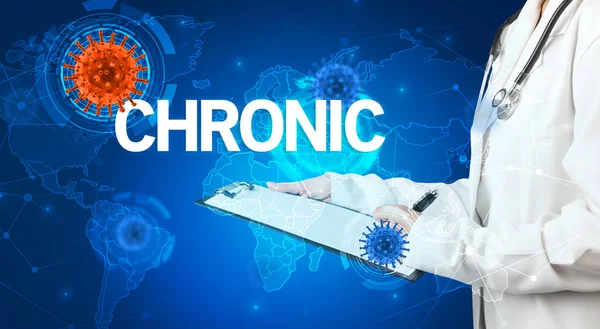 Médico Llena Historia Clínica Con Inscripción Chronic Concepto Virología — Foto de Stock