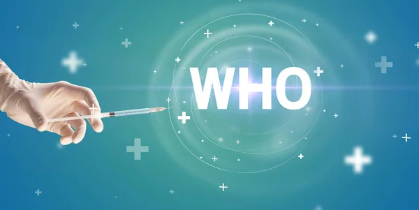 Spritzennadel Mit Virusimpfstoff Und Who Abkürzung Gegengift Konzept — Stockfoto