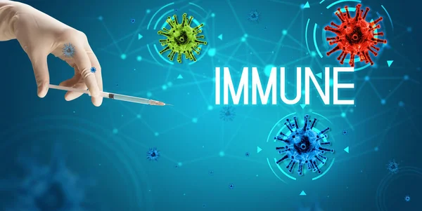 Fecskendő Orvosi Injekció Immune Felirattal Koronavírus Vakcina Koncepció — Stock Fotó