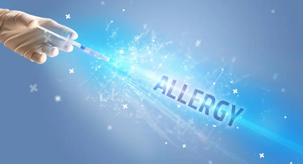 Шприц Медицинская Инъекция Сочетании Надписью Allergy Концепция Медицинского Противоядия — стоковое фото