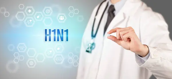 Close Doctor Giving You Pill H1N1 Inscription Medical Concept — Stock Photo, Image