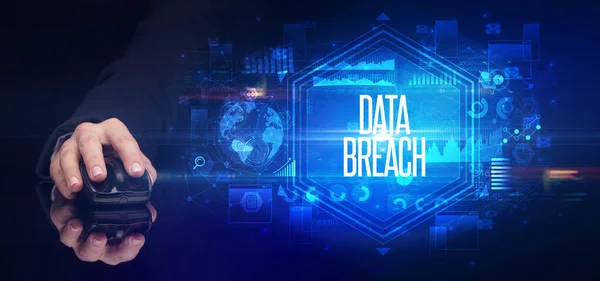 Portatile Periferica Wireless Con Iscrizione Data Breach Concetto Sicurezza Informatica — Foto Stock