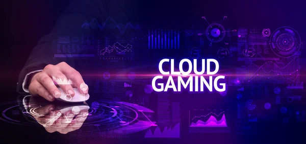 Handhållen Trådlös Kringutrustning Med Cloud Gaming Inskription Modernt Teknikkoncept — Stockfoto