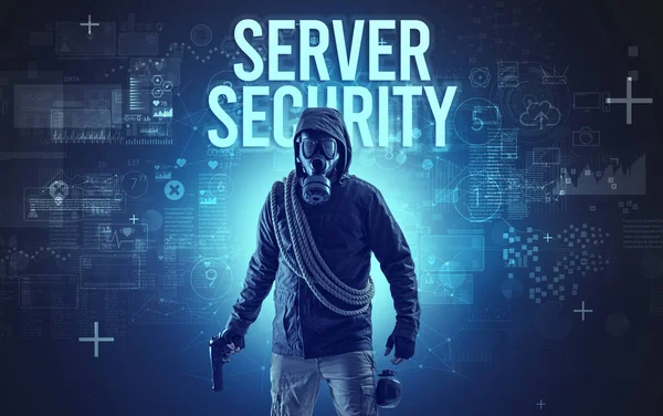 Muž Bez Tváře Nápisem Server Security Online Bezpečnostní Koncepce — Stock fotografie