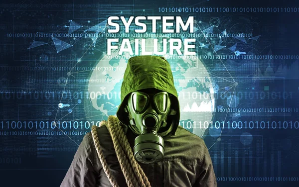 Безликий Хакер Работе System Failure Надписью Концепция Компьютерной Безопасности — стоковое фото