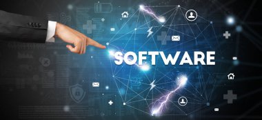 SOFTWARE yazıtlarına el işareti, modern teknoloji kavramı