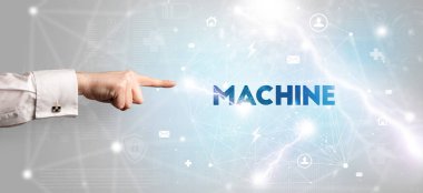 MACHINE yazıtlarına el işareti, modern teknoloji kavramı