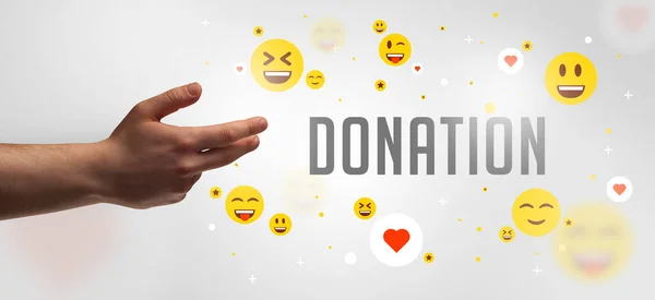 Kesilmiş Ellerin Yakın Plan Çekimleri Donation Yazıtlarına Sosyal Medya Kavramına — Stok fotoğraf