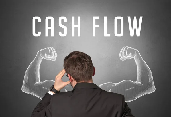 Cash Flow Yazıtları Güçlü Konsepti Olan Bir Adamının Arka Görünümü — Stok fotoğraf