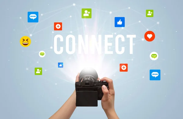 Using Camera Capture Social Media Content Connect Inscription Social Media — Stock Photo, Image