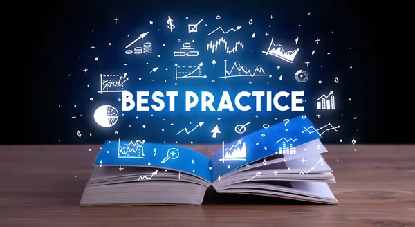 Best Practice Inscriptie Afkomstig Uit Een Open Boek Business Concept — Stockfoto
