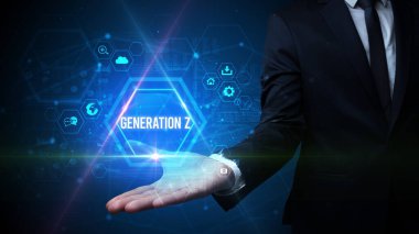 Erkek el ele tutuşması GENERATION Z yazması, sosyal medya kavramı