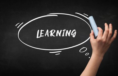 Tahtaya beyaz tebeşirle yazılmış el yazısı, eğitim kavramı