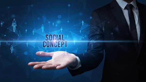 Elegant Hand Holding Social Concept Inscription Social Networking Concept — Stock Photo, Image