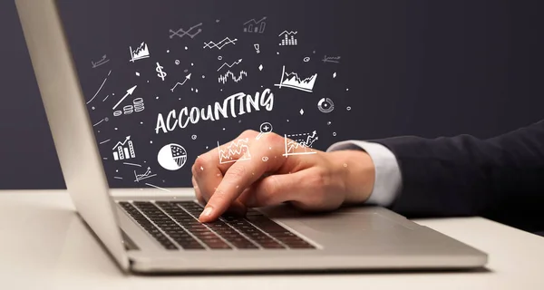 Zakenman Werkt Aan Laptop Met Accounting Inscriptie Modern Business Concept — Stockfoto